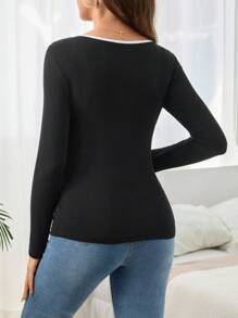 SHEIN 孕妇休闲高弹力拼色圆领长袖 T 恤，秋季