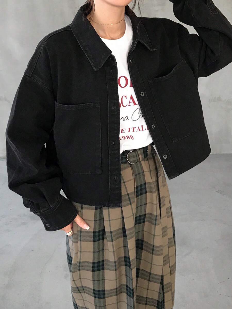 FRIFUL Women's Button Front Long Sleeve Pocket Casual Denim Jacket