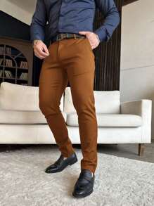 Manfinity Mode Men's Solid Color Pocket Simple Design Casual Pants