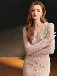 MOTF PREMIUM BUTTON DETAIL SWEATER DRESS - Pink - View 9