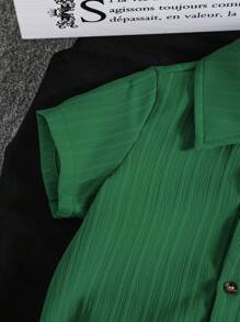 SHEIN 2 件套男婴/女婴纯色领口开衫上衣和短裤套装 - 綠色 - 查看 6