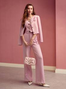 MOTF PREMIUM FLORAL EMBROIDERY BOXY JACKET,VALENTINE'S DAY - Pink - View 2