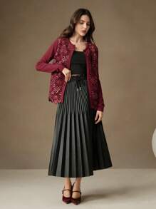 Anewsta Retro Knitted Patchwork Embroidered Floral Sequin Decoration Cardigan Sweater For Women, Fall Outfit For Christmas And New Year
