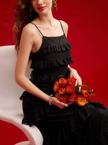 MOTF PREMIUM LAYERED RUFFLE HEM DRESS,VALENTINE'S DAY OUTFIT,SPRING/SUMMER - Black - View 6