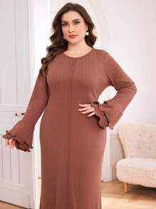 Modelyn Vestido largo elegante de talla grande para mujer, de unicolor, cuello redondo, manga campana, vestido largo de noche para mujeres - Multicolor - Ver 6