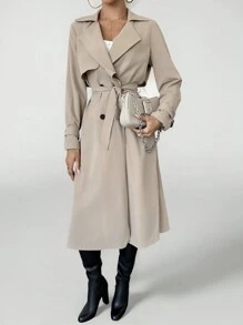 SHEIN Tall Elegancki trencz z długim rękawem i ściągaczem w talii, jesień/zima