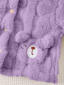 Cozy Pixies 2 件套女宝宝卡通熊印花口袋领长袖开衫和裤子冬季衣服套装 - 淡紫色 - 查看 8