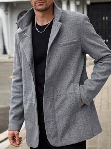 Manfinity VCAY Men's Woven Stand Collar Slim Fit Long Sleeve Casual Jacket, Suitable For Autumn/Winter