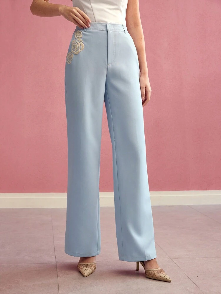 FLORAL FLOCKING TAILORED SUIT PANTS