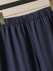 Lacomfia Elegancki, kontrastowy, siateczkowy, okrągły dekolt, rękaw 3/4, luźna, swobodna koszula i elastyczne spodnie w pasie, dwuczęściowy komplet w dużym rozmiarze, wiosna/jesień