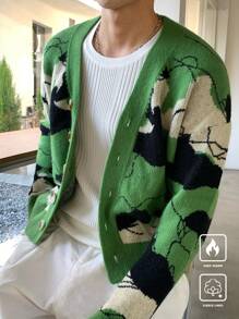 Claim Dot Men's Casual Colorblock Pattern Cardigan, Autumn/Winter - Multicolor - View 6