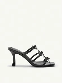 CUCCOO CHICEST Square Toe Bowknot Detail Sweet Thin High Heel Ladies Fashion Sandals Spring Shoes Spring Break Easter