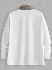 Manfinity Homme Men Plaid Patchwork Long Sleeve Polo Shirt And Trousers Set - White - View 5