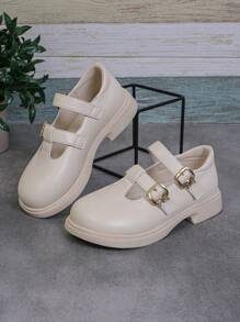 Girls Simple Fashion Retro Mary Jane Flats Shoes, Spring - Beige - View 1