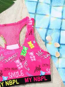 SHEIN Tween Girls Beach Vacation Letter Print Tankini Bikini Set - Multicolor - View 3