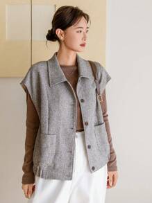 Dazy-Less Chaqueta holgada de unicolor estilo chaleco para mujer, ropa de otoño