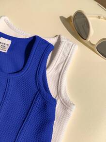 Casual Minimal Baby Girls Print Knit Sleeveless Square Neck Crop Top 2pcs Set, Summer - Multicolor - View 6