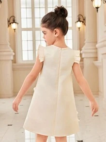 Young Girl Round Neck Sleeveless Simple Casual Dress With 3D Floral Decor - Multicolor - View 2