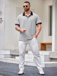 Manfinity VCAY Camisa tipo polo de manga corta de punto informal de talla grande