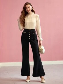 MOTF PREMIUM بنطال بأرجل واسعة مع تفاصيل أزرار