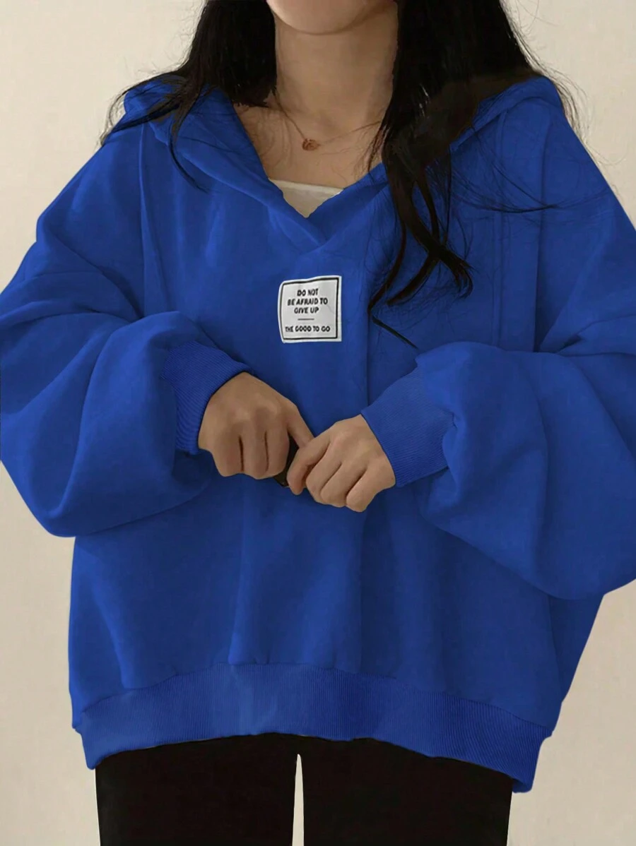 INAWLY Plus Size Casual Sweatshirt With Drawstring, Autumn/Winter Pullover Fall - Blue - View 1