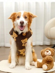 PETSIN 1 件棕熊毛绒厚实保暖宠物背心，秋冬款 - 棕色 - 查看 5