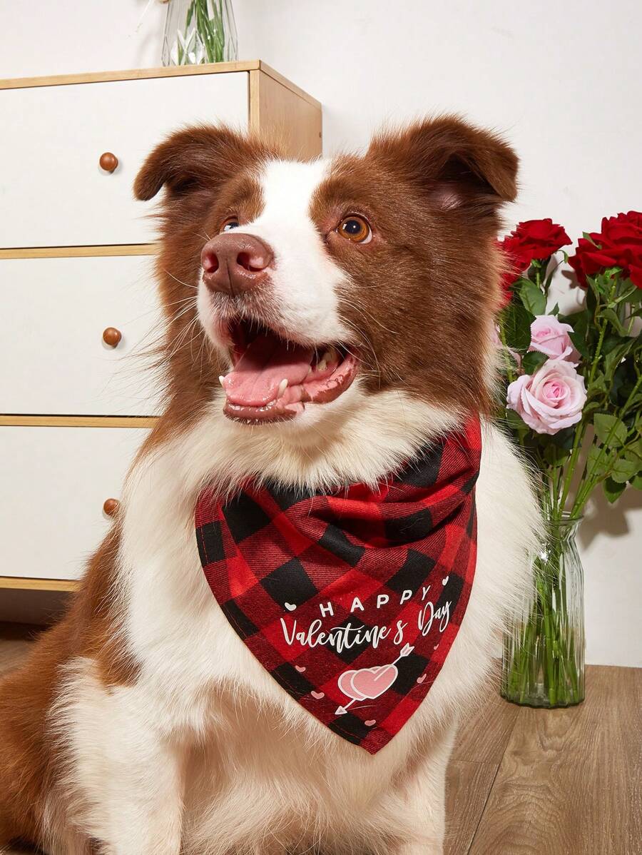 PETSIN Valentine's Day Pet Bandana, Dog Neckerchiefs With Heart Print, Random Color - Multicolor - View 1