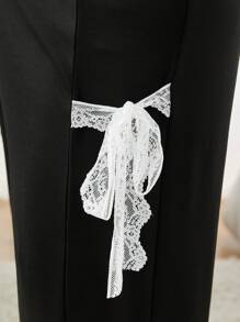 SHEIN Lace-Up Maternity Wide Leg Loose Casual Pants - Black - View 4
