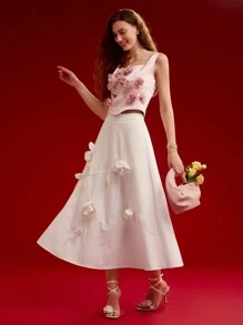 MOTF PREMIUM 花卉贴花A字裙，情人节 - 白色 - 查看 4