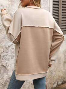 INAWLY 女士长袖休闲拼接宽松套头卫衣秋季卫衣 - 彩色 - 查看 2