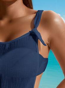 Swim Lushoire Women's Solid Color Backless Halter Romper For Beach Holiday Summer - Navy Blue - View 5