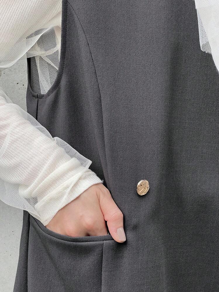 FRIFUL Women's Plain Color Sleeveless Standard Jacket With Back