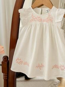 SHEIN Baby Girl Summer Casual Embroidered Floral Cap Sleeve Loose Dress - Multicolor - View 4