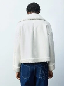 Maija 女士休闲蓬松拼接前拉链长袖夹克外套，简约白色，秋冬 - 白色 - 查看 3