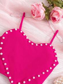 年轻女孩可爱串珠针织吊带背心，适合日常穿着