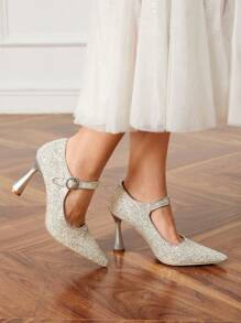 CUCCOO HITCHD Fashionable Elegant Sparkling Sequins Pointed Toe High Heel Pumps For Christmas And New Year Holiday Vibe Fall And Winter - Silver - View 8