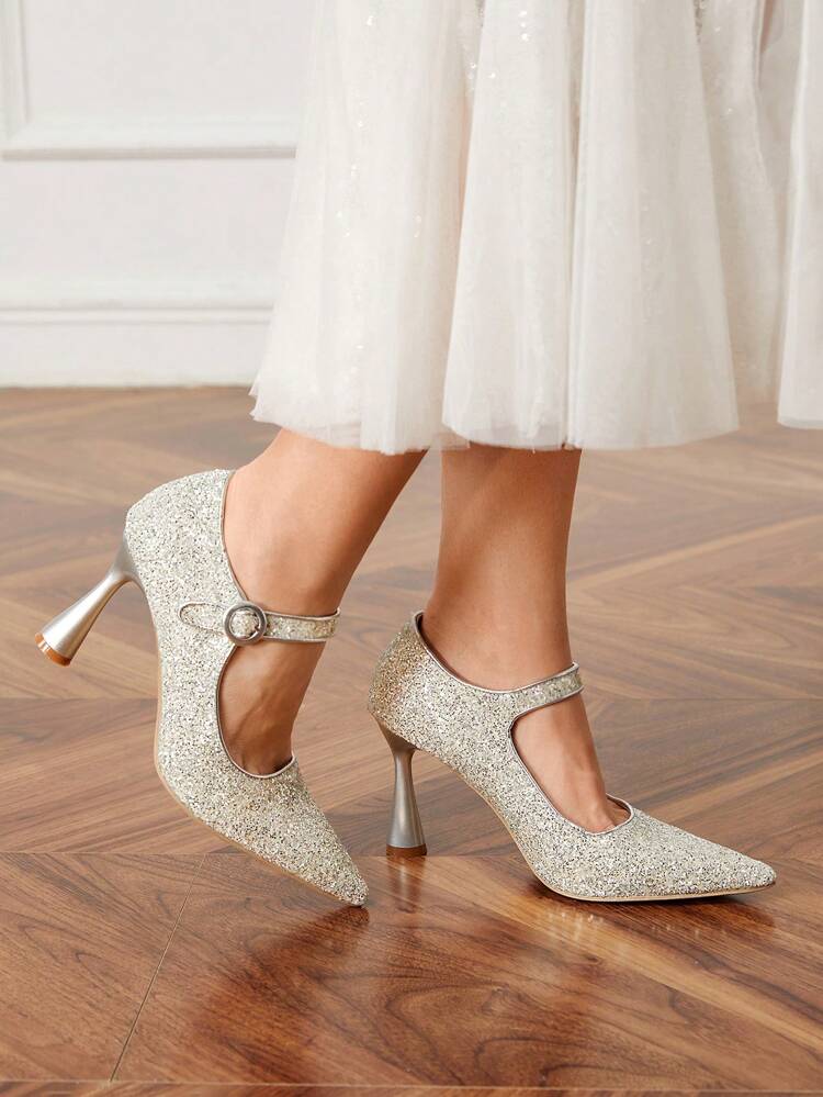 CUCCOO HITCHD Sapatos de Salto Alto com Biqueira Apontada, Fashion Elegantes e Cintilantes com Lantejoulas, para Vibração de Natal e Ano Novo, Outono e Inverno