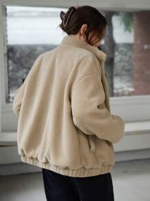 INAWLY Women Fleece Jacket, Wind And Cold Proof Outerwear For Winter - Khaki - View 2