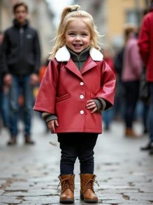 Baby Girls Leather Jacket, Warm And Comfortable Fashion Outerwear For Autumn/Winter - Multicolor - View 1