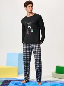 Men's Round Neck Long Sleeve Letter Print Casual Loungewear Cozy And Elegant Details, Fall & Winter