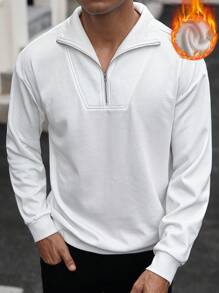 Manfinity Homme Men's Daily Versatile INS Half-Zip Stand-Up Collar High-Quality White Long-Sleeve Golf Polo Shirt. Quarter Zip ,Fall And Winter Men Polo Shirt