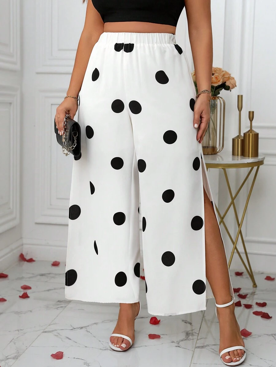 SHEIN Clasi Plus Size Women Fashionable Versatile Casual Open Slit Design Pants, Suitable For Valentine's Day Party, Evening Gown, Elegant Fashion Women Lounge