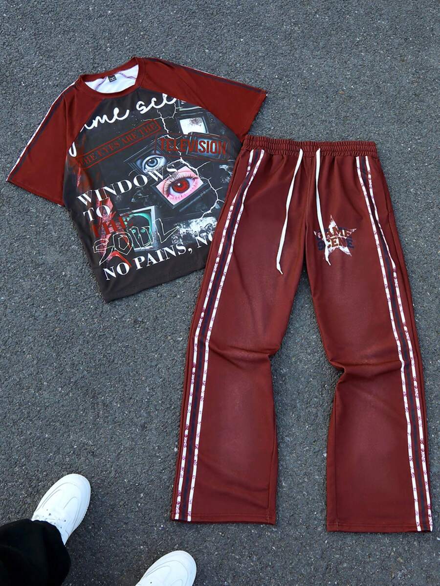 Manfinity EMRG Men's T-Shirt Set With Raglan Sleeve Short Sleeve Top And Long Pants - Multicolor - View 1