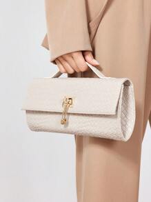 SHEIN SXY 女士，女式手提包，编织包，时尚，简约，优雅，多功能，经典，金色，适合经典、通勤、办公室、约会、日常、购物、下午茶、派对、舞会、俱乐部、约会、生日、晚会、约会之夜 - 杏色 - 查看 7