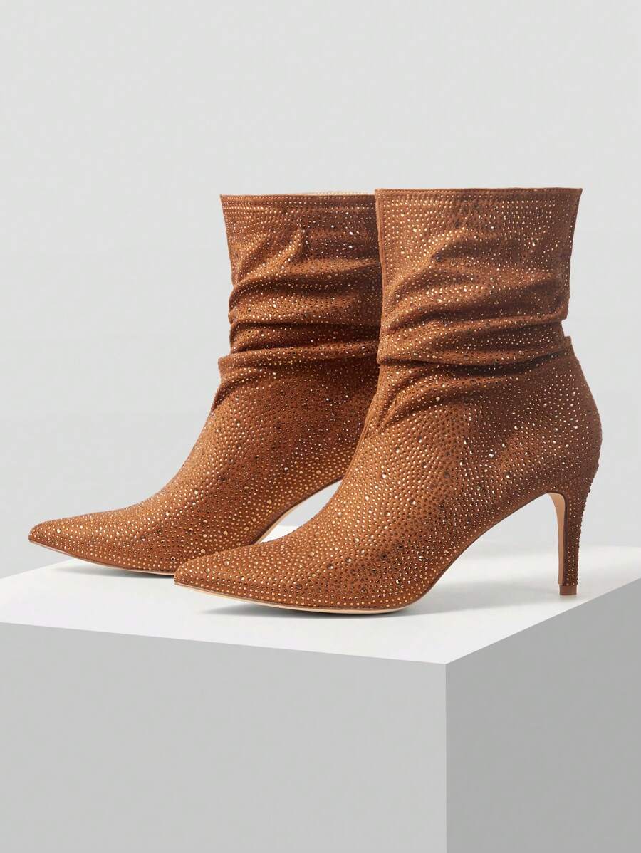 MOTF PREMIUM 女士时尚高跟水钻短靴，适合新年假期、情人节