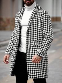 Manfinity Homme Plus Size Men's Casual Herringbone Jacket, Autumn/Winter - Black and White - View 6