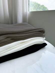 Chiquease 连体毛绒条纹针织喇叭裤，高腰弹力修身全长裤，适合秋冬季 - 深灰色 - 查看 3