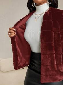 SHEIN Lady Women Fluffy Coats - Burgundy - View 7