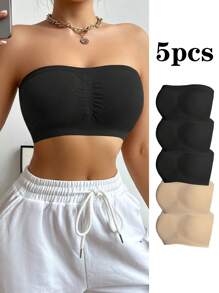 5pack Solid Ruched Bustier Bra