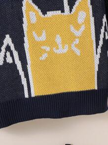 Tween Boys' Casual Cartoon Pattern Round Neck Pullover Long Sleeve Knit Sweater